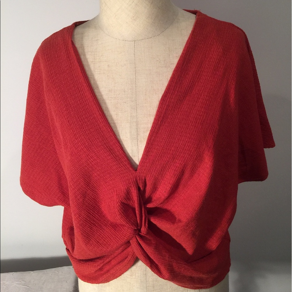 Red Zara crepe crop top